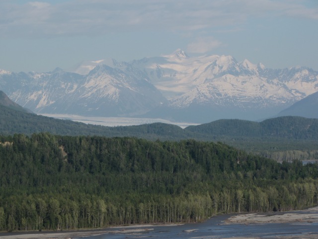 Knik Glacier, east of Palmer, seen over the Matanuska River from the Glenn Highway.