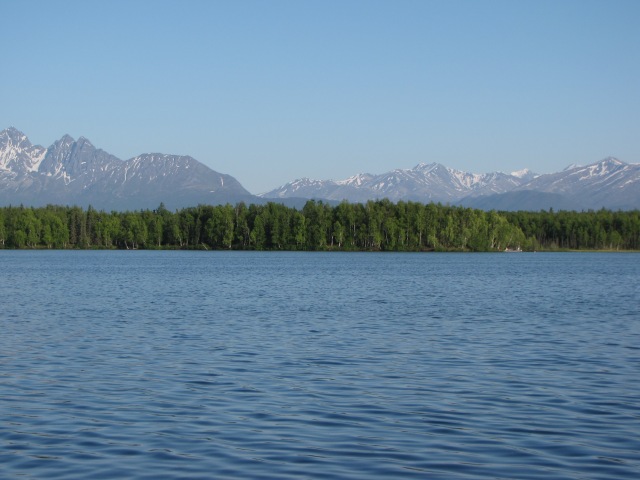 Chugach Mountains across Wasilla Lake